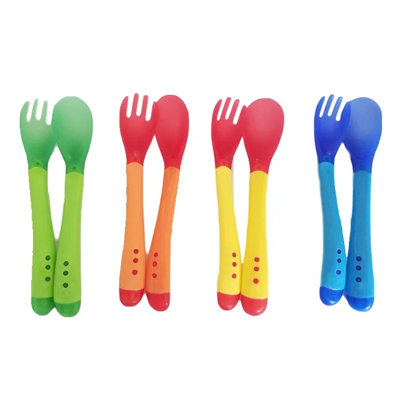 2/1pcs Baby Temperature Sensing Spoon Child Infant Feeding Spoon Fork Utensil for Toddler Kids Flatware Heat Sensitive Tableware