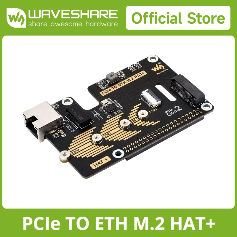 

Waveshare PCIe To ETH And M.2 Adapter for Raspberry Pi 5, Compatible with 2280/2260/2242/2230 size NVMe M.2 SSD High-speed Read