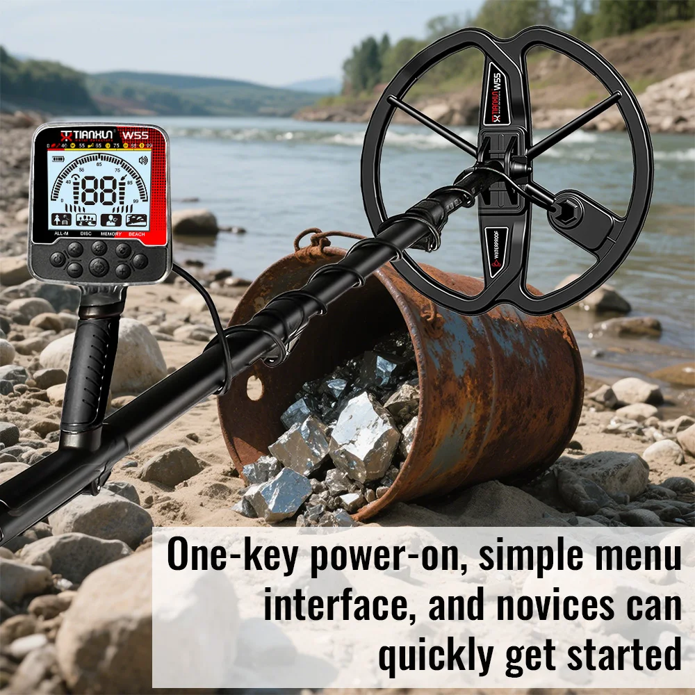 Aggiorna il metal detector TX-W55 Schermo LCD per cacciatore di tesori sotterranei ad alte prestazioni impermeabile IP68 Modalità super stabile