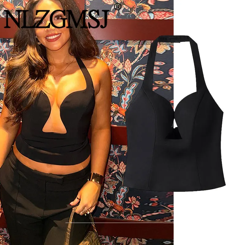 Nlzgmsj 2026 Sommer Sexy Damen Neckholder-Tops mit Ausschnitt, ärmelloses Tanktop, modische Streetwear Y2K