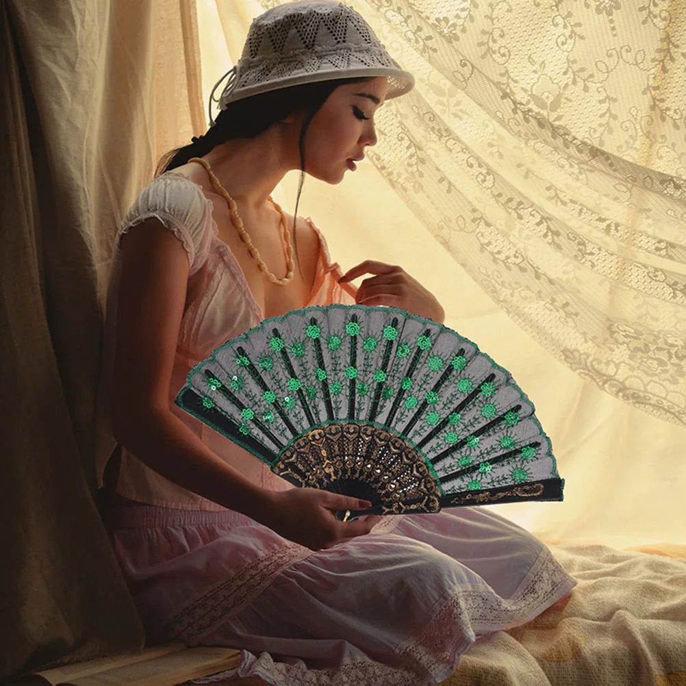 

2pcs Folding Hand Vintage Handheld Retro Style Foldable Dance For Wedding Summer Decor Lightweight Portable Women'S Chinese