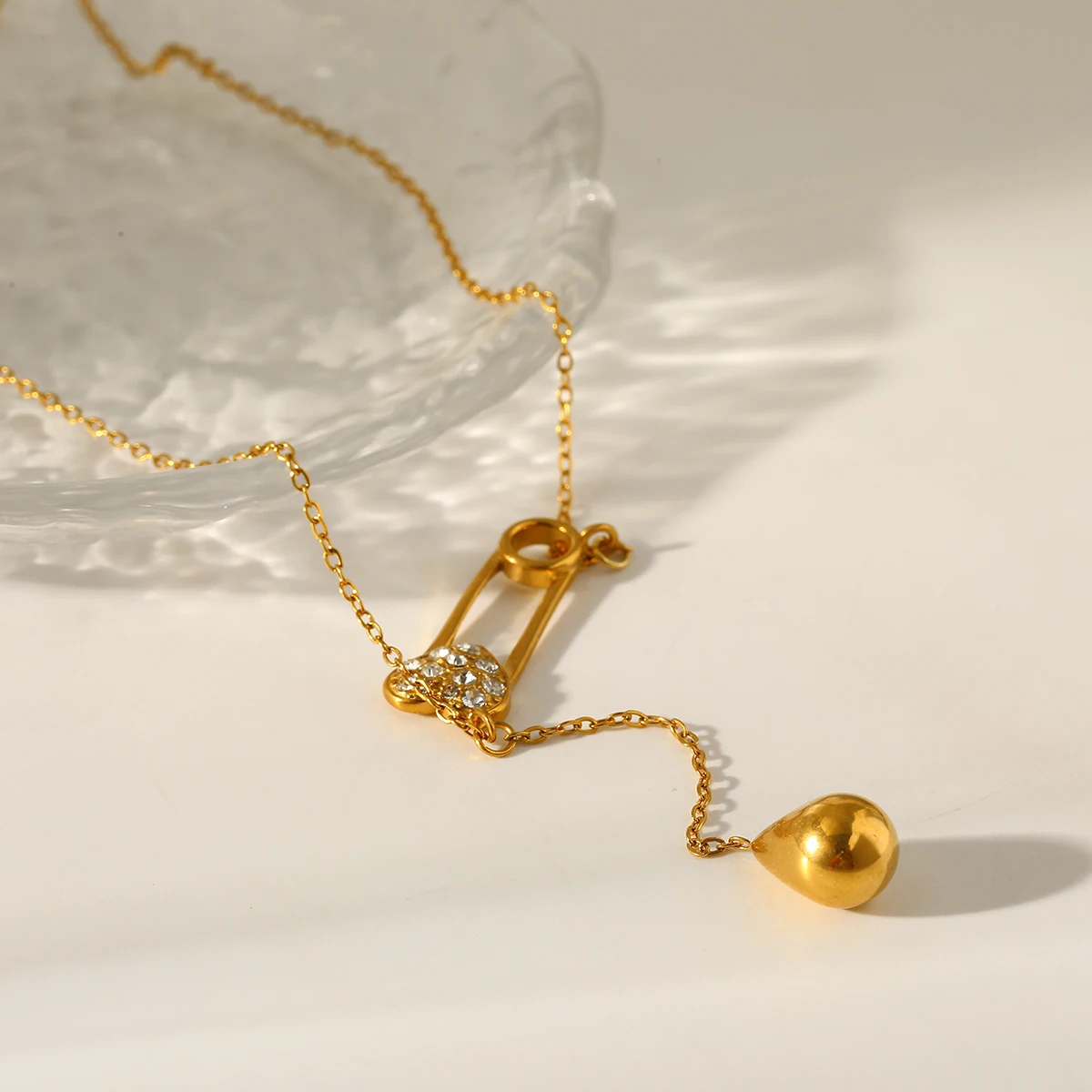 

Trendy Gold Plated Zircon Women's Necklace Handmade Water Drop Heart Shape Pendant Stainless Steel Jewelry Valentine's Day Gifts
