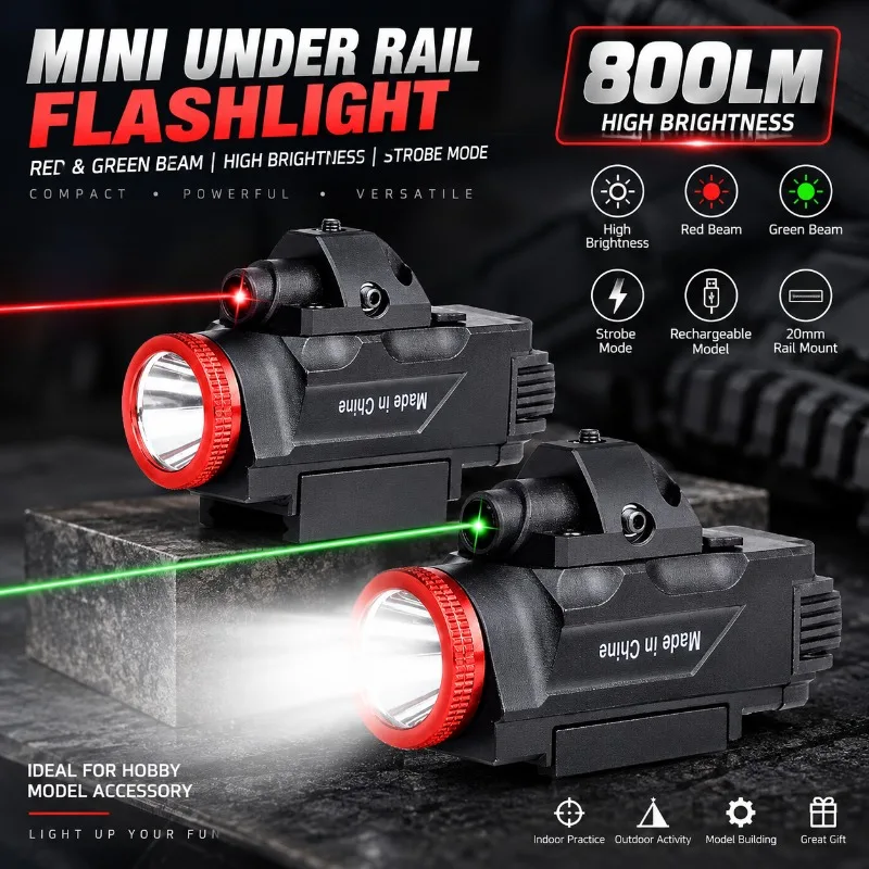 Rechargeable Compact Rail Mount Light Dual Beam Option Strobe Mode Hobby Ornament Fitting