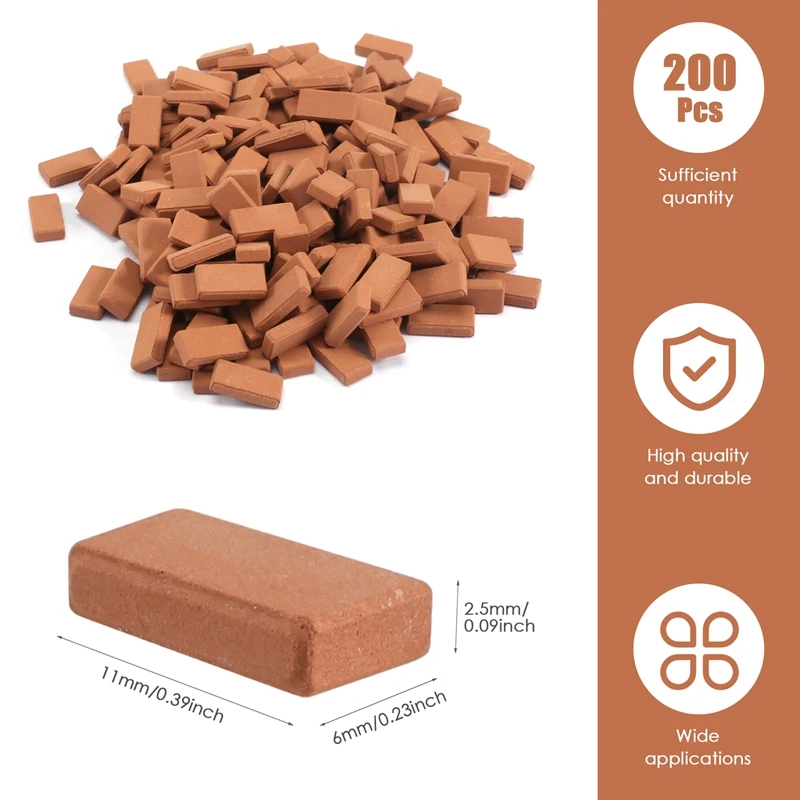 200 Pieces Mini Bricks For Landscaping Miniature Bricks Brick Wall Small Bricks For Dollhouse Garden Parts,1/35 Scale