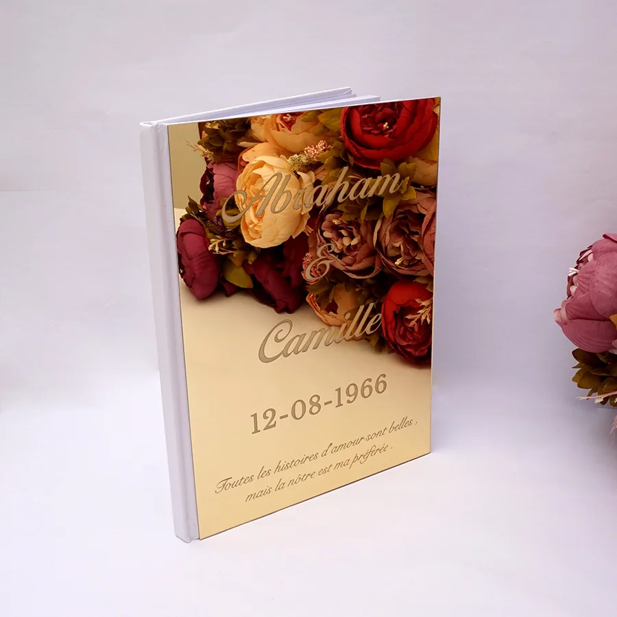 Different Styles Custom Wedding Signature Guest Book Personalized Gold/Silver Mirror Cover Empty White Blank Pages Party Decor