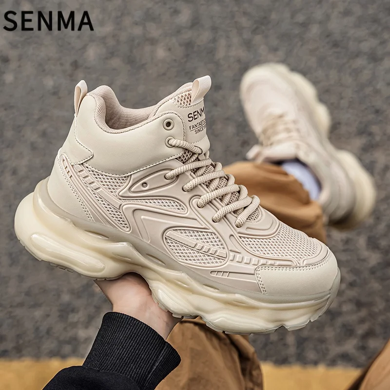 SENMA Men's Casual Sports Shoes Thick Bottom Dad Style Black Samurai New Model Street Fashion Rubber Sole Comfortable Sneakers