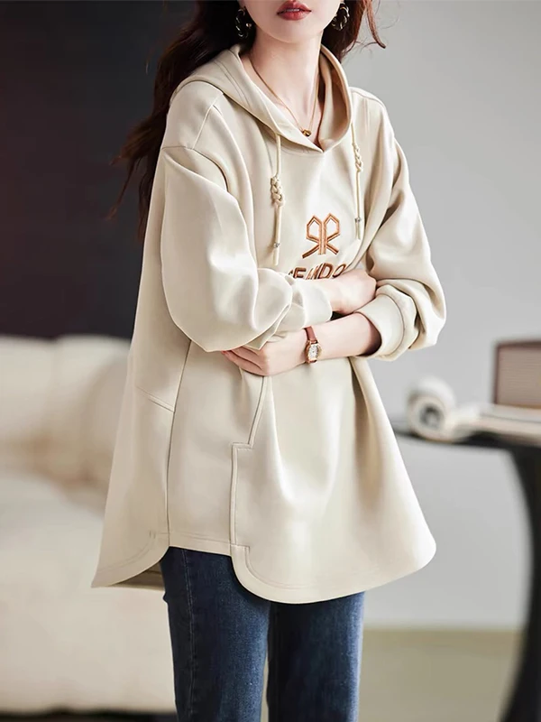 Ele Long Sve المطرزة هوديي المرأة Faion فضفاضة تناسب التخسيس الأعلى الكورية Sle العلامة التجارية الجديدة تصميم سيدة تخفيف #1