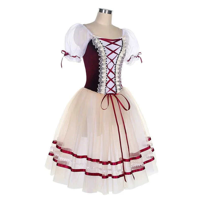 Kinderen Ballet Tutu Jurk Meisje Dans Rok Wijn Rode Vrouw Ballet Rok Ballet Prestaties Kleding Lange Prinses Jurk