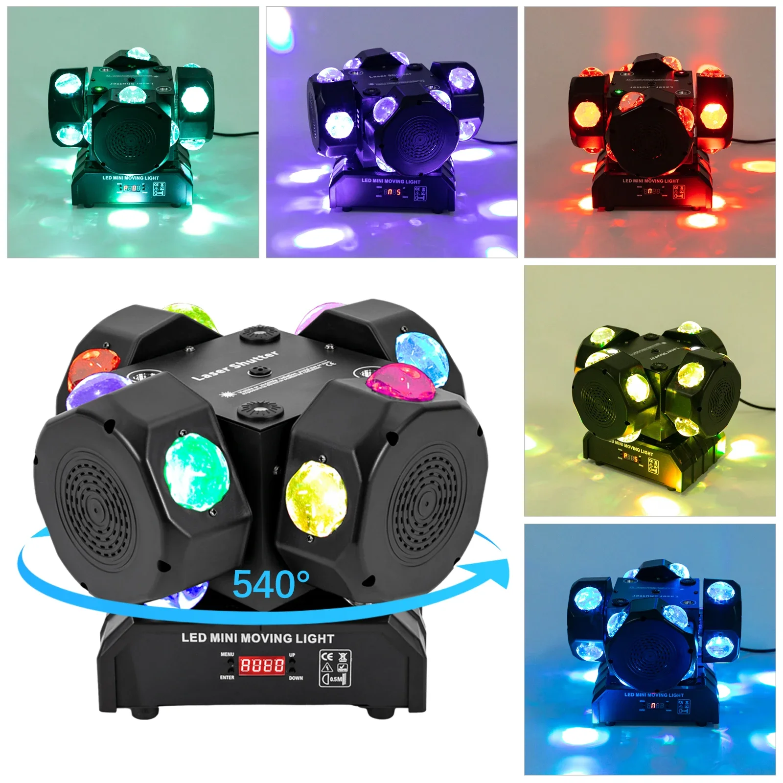 200W 4 Lamp Heads Moving Head Light LCD Display DMX 512 Stepper Motor 360° Rotation Angle with Laser for Party KTV
