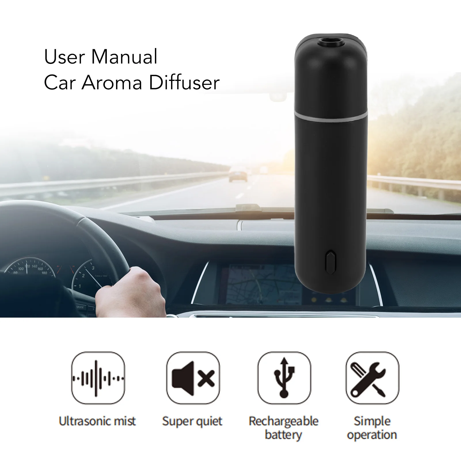 Car Aromatherapy Machine Rechargeable Quiet PP Glass Car Portable Diffuser Motion Sensing Plug and Play 5V USB for Home Car