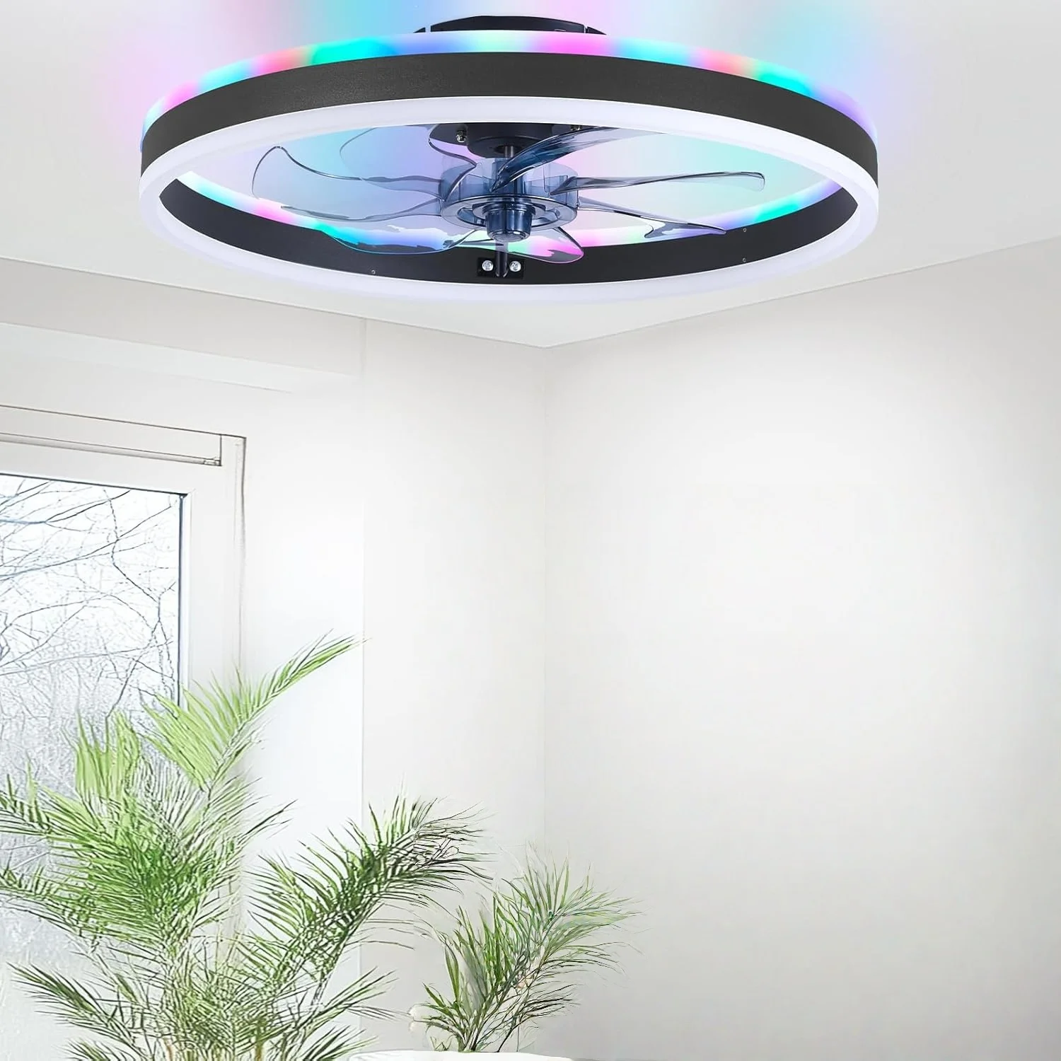 مروحة سقف ذكية RGB مروحة 6 سرعات + تأثير السماء المرصعة بالنجوم، ضوء مروحة سقف حديث ومنخفض المفتاح مع أضواء LED #4