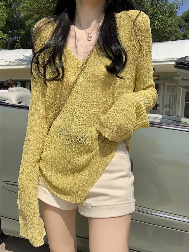 Unique Beautiful Uneven Long Sleeve Hollow out Knitted Top Women Slim Fit Sun Protection Fashionable French Style Summer Shirt