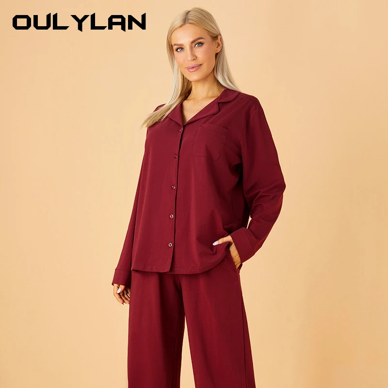 Oulylan Spring Autumn Women Pajamas Fashion Women's New Red Casual Pijamas Modal Comfortable Sleepwear Home Clothing