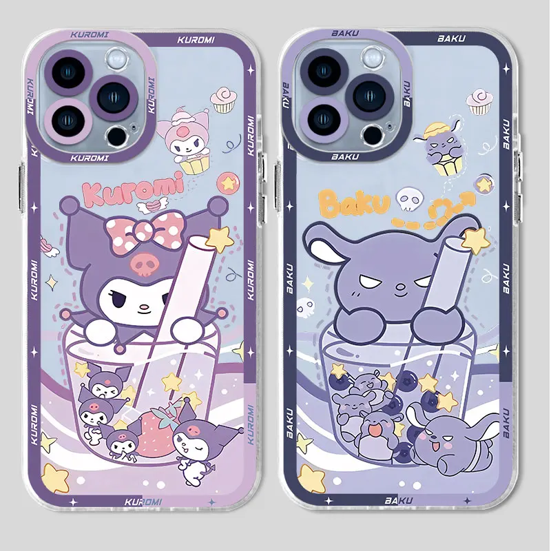 Coque en TPU souple transparente pour iPhone, coque mignonne en poly, Kuromi Cinnamoroll, iPhone 7 8 SE 11 Pro 13 Mini 15 Pro 14 Pro Max 12 XS Max