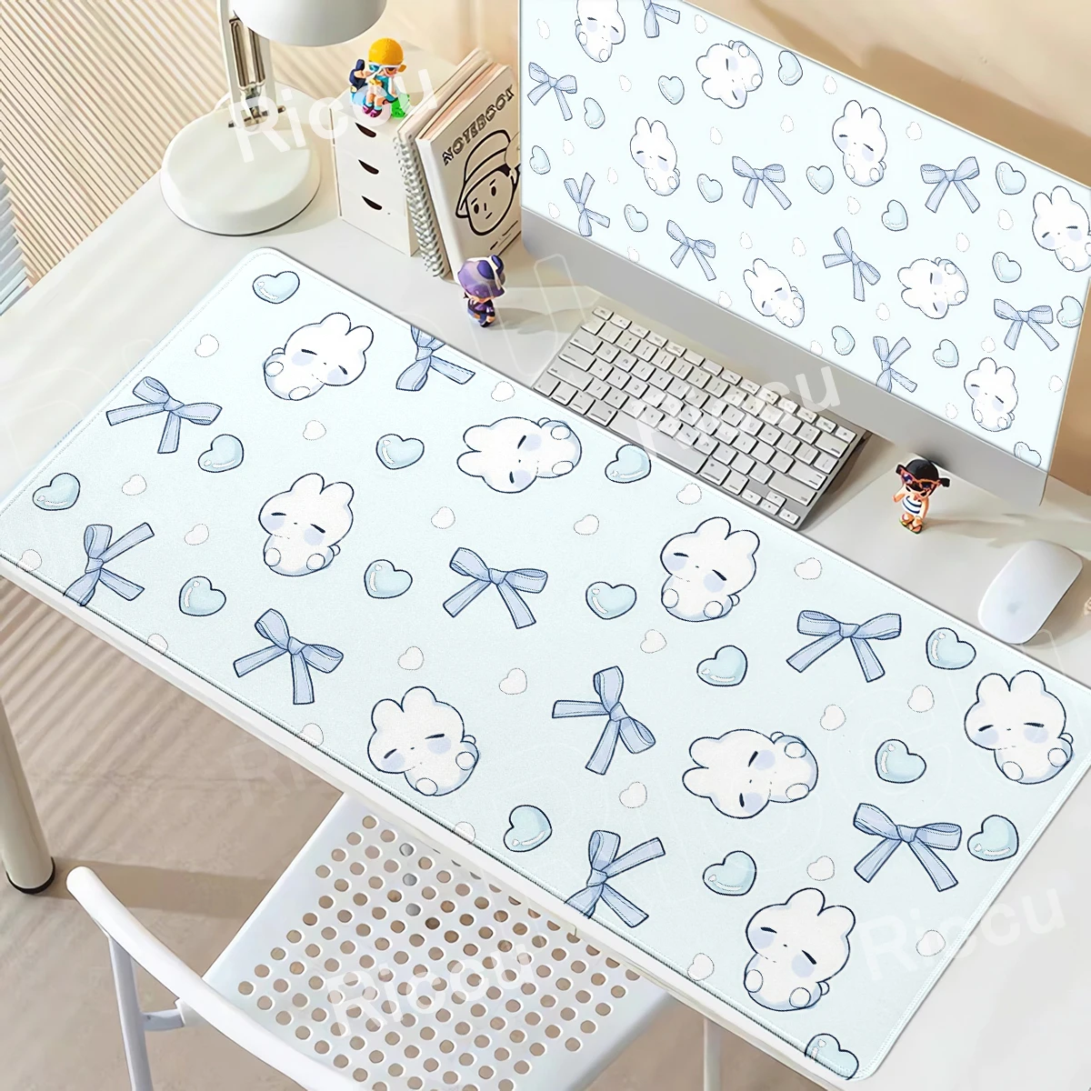 Blue Bow Bunny Creative Large Mouse Pad Ins Cartoon Office PC Decor Desk Mat Kawaii Girl Cute Gift Computer Anti Slip Mousepad