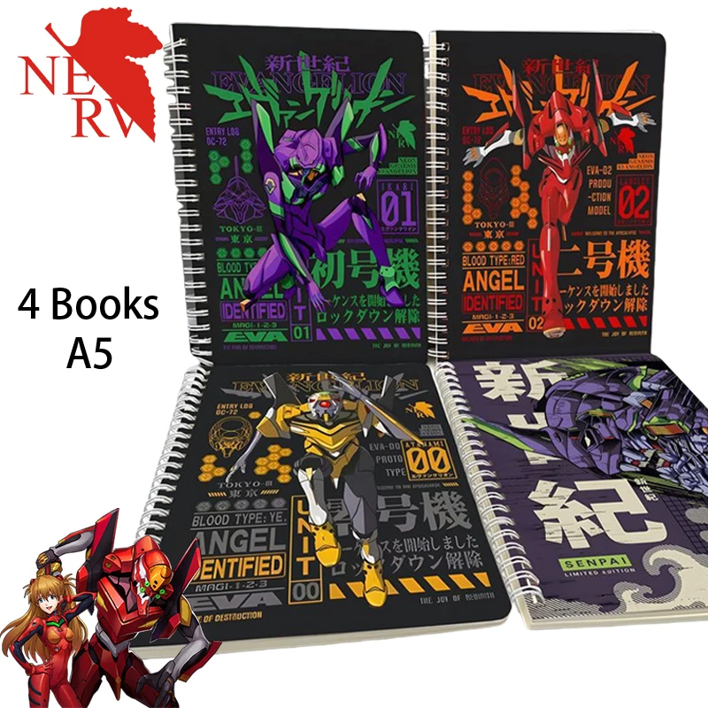 4 шт., блокнот New Century Evangelion для мужчин и женщин, анимационная периферия A5, блокнот-переплет, дневник EVANGELION-01 02 EVA, справочник