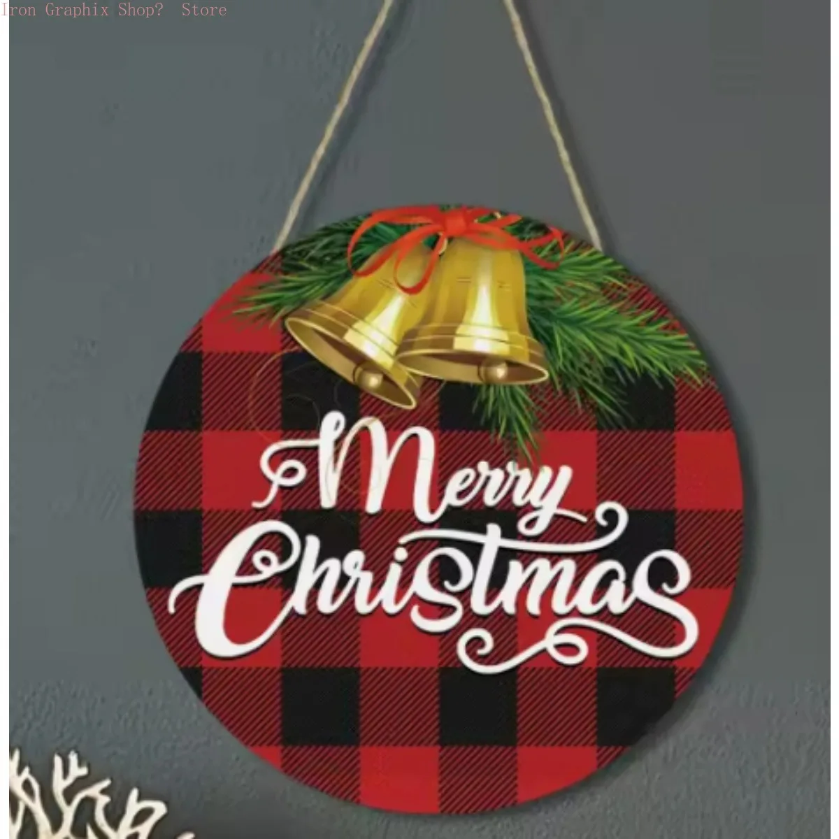 Rundes Weihnachts-Holzschild, 2D flach, mit Weihnachtsmann, Schneemann, Elch, Wandbehang, dekorative Schild für Weihnachten, Tür, Wanddekoration
