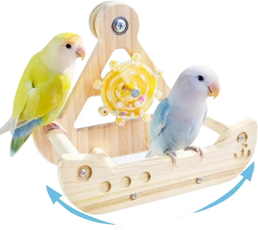 

Bird Perch Toy, Natural Wooden Exercise Playground Parakeet Toys Bird Cage Accessorries with Fun Bell for Parakeets, Cockatiels