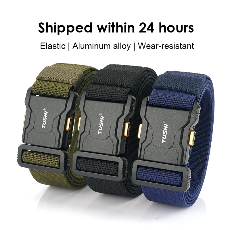 HSSEE New Elastic Belt for Men and Women Aluminum Buckle Quick Release Tactical Outdoor Belt Sturdy Canvas Casual Girdle Male