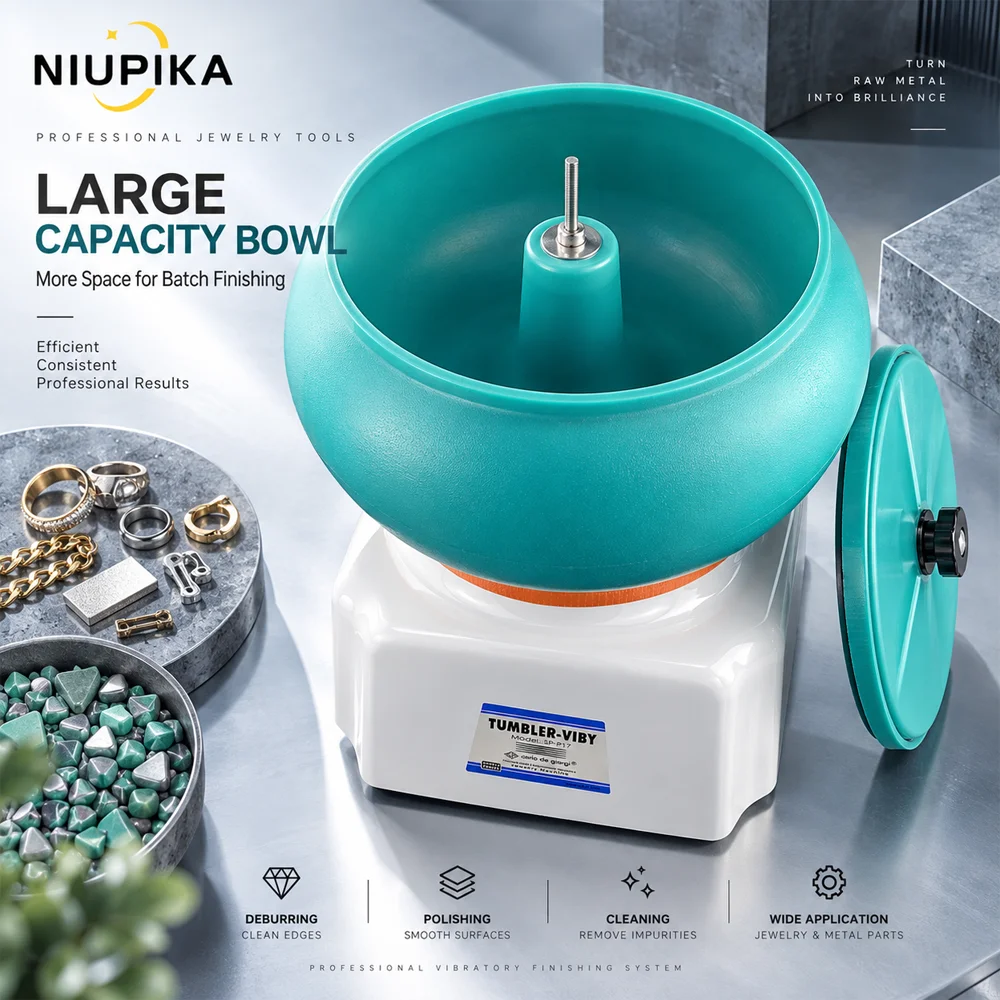 NIUPIKA Vibratory Tumbler Polishing Machine 12 Inch 17 Inch Jewelry Finishing Tool Large Capacity Metal Deburring Cleaner 360 Vi
