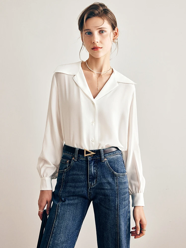 

OLrain французские элегантные белые рубашки для женщин, осень 202, осень, повседневная рубашка с v-образным вырезом и длинными рукавами, женские топы для поездок на работу, O23CX69359