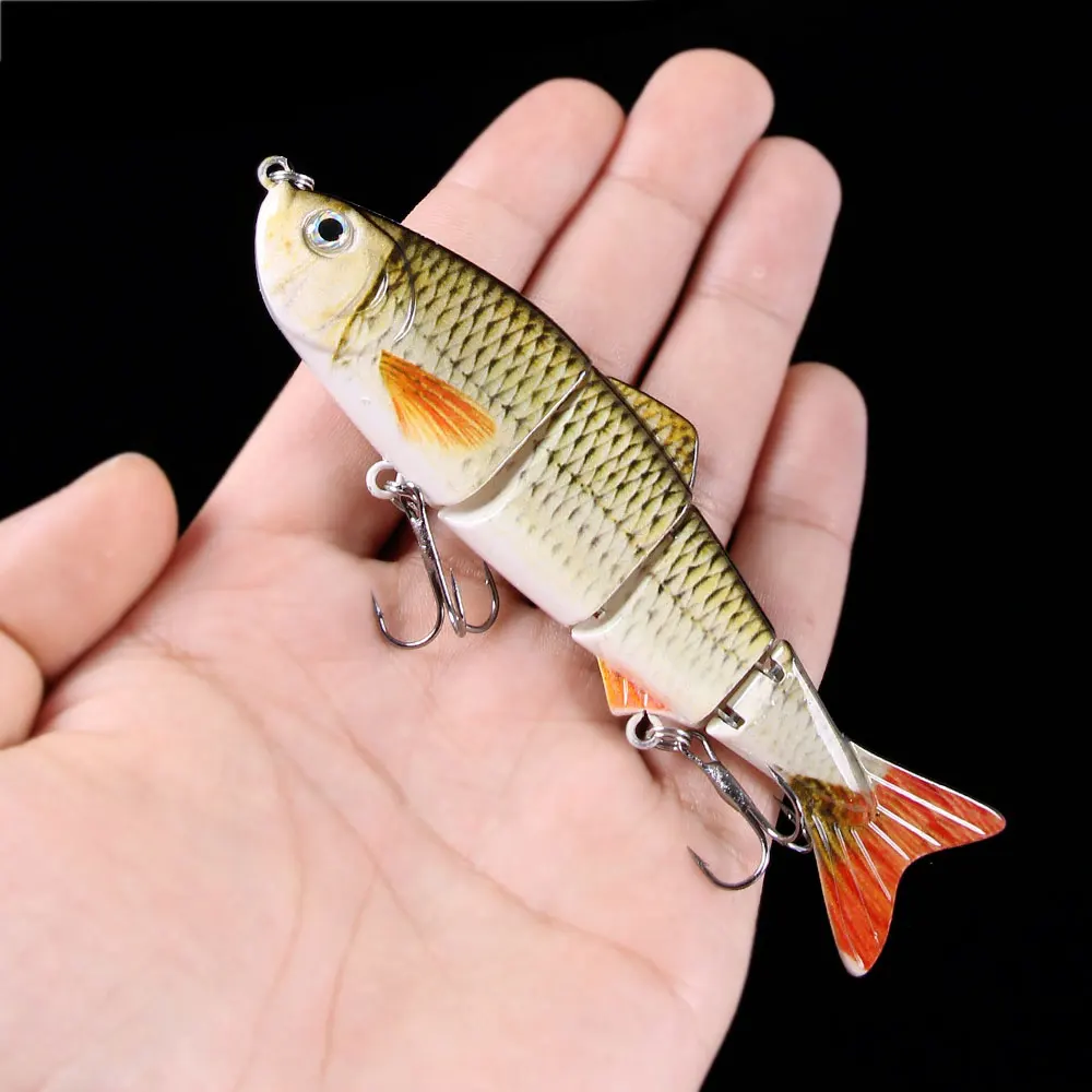 Langsam sinkender, 6-teiliger, lebensechter S-Swim Gelenk-Angelköder, 12,3 cm, 16,6 g, künstlicher Hartköder-Wobbler für Barsch