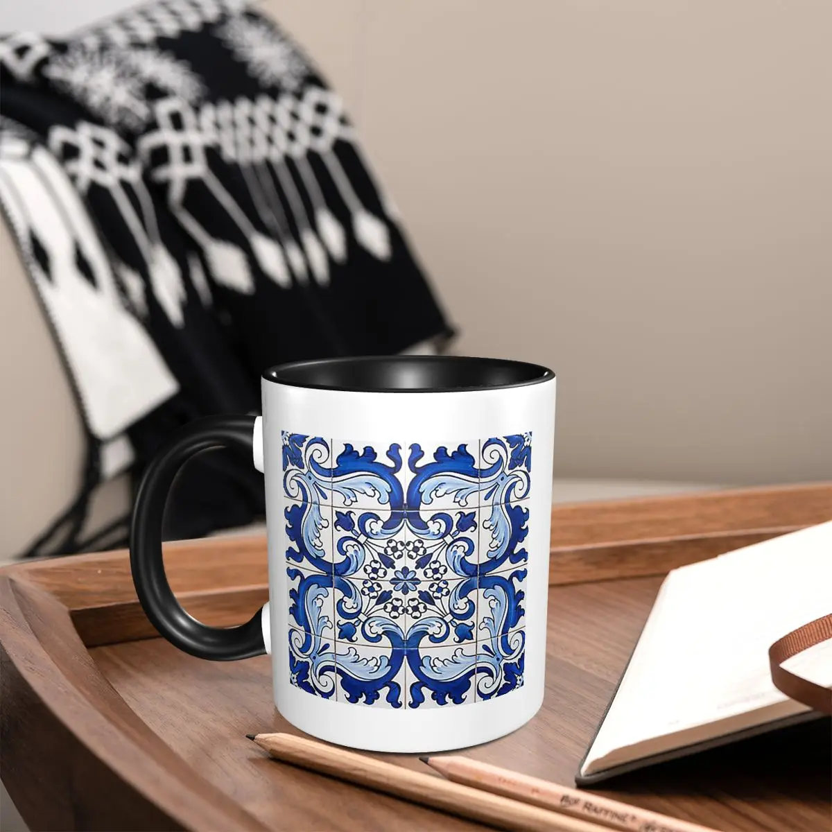 

Antique Classic Lisbon Blue Azulejo Tile Floral Mug Funny Ceramic Coffee Cups Tea Mugs Milk Cup Drinkware Gifts for Woman Man