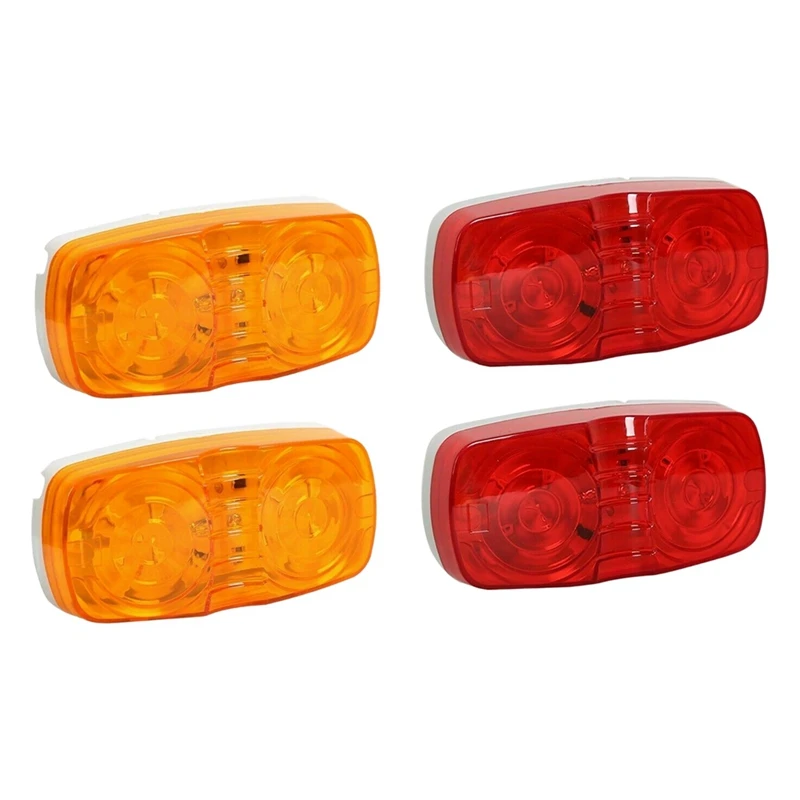 4X Led Camper Exterior Lights RV Trailer Marker Lights Double Bullseye Side Fender Lights 10 Diodes Lights 2Red+2Yellow