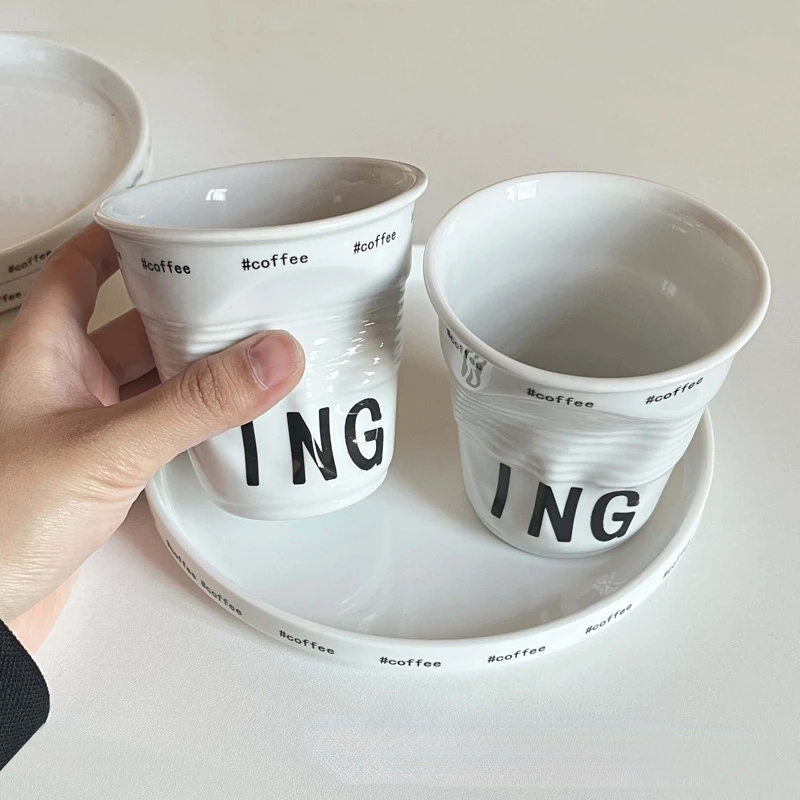 French Hand Pinch Irregular Ceramic Mug Office Letter Coffee Mugs Creative Breakfast Milk Cups High Beauty Couple Water Cup Gift