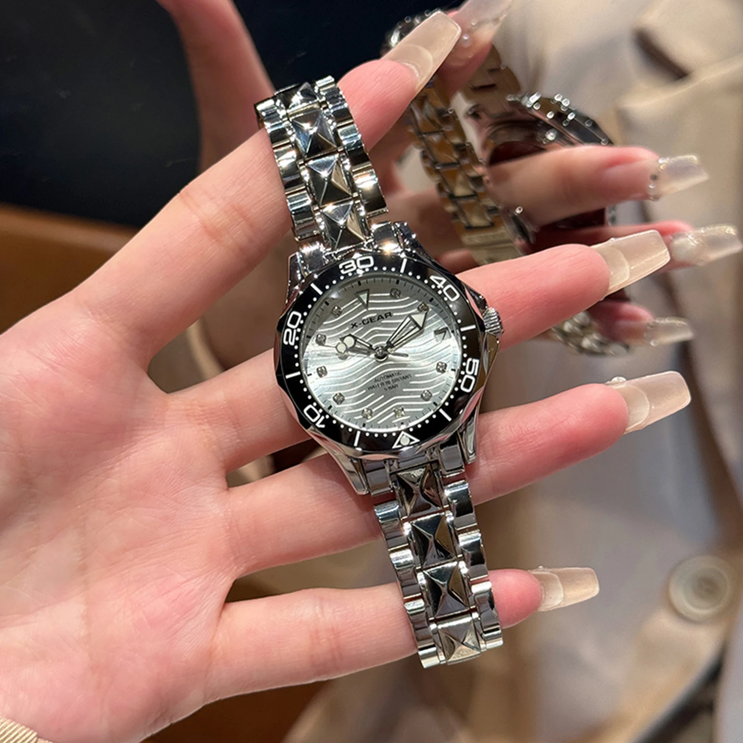 2025-x-gear-women's-business-fashion-automatic-mechanical-watch-simple-waterproof-luminous-single-date-display