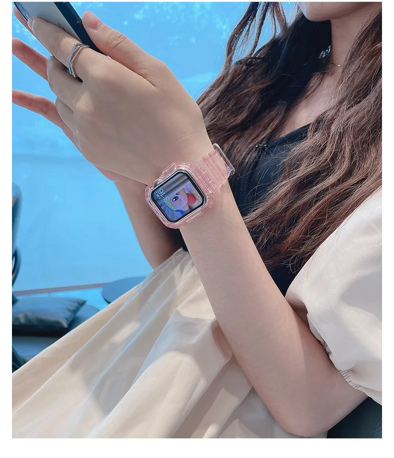 Für Apple Watch Armband 44mm 40mm 45mm 46mm 42mm 41mm Transparentes Silikonarmband iWatch Series 12 11 10 9 8 7 6 3 SE Gehäuse+Armbänder – Detail 6