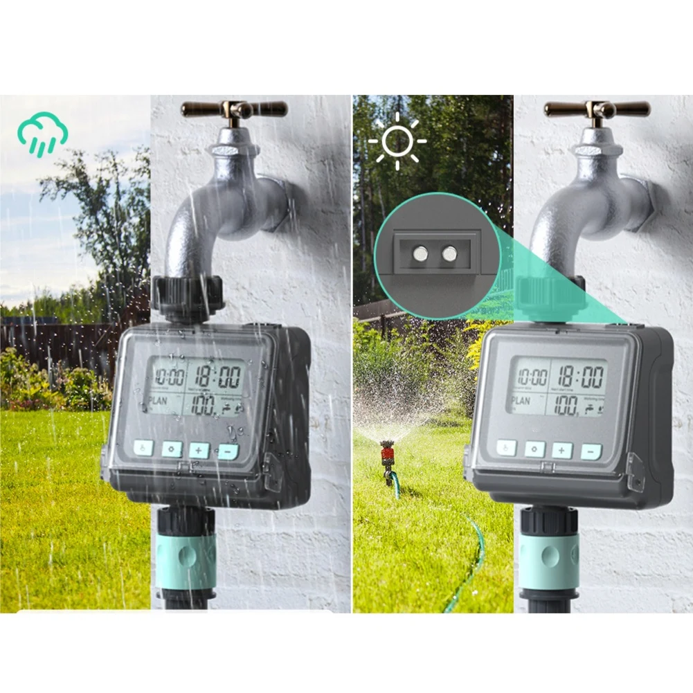 

Smart Outdoor Water Timer for Lawn Sprinklers with 3 Preset Settings and Rain Delay Sensor for Garden Irrigation