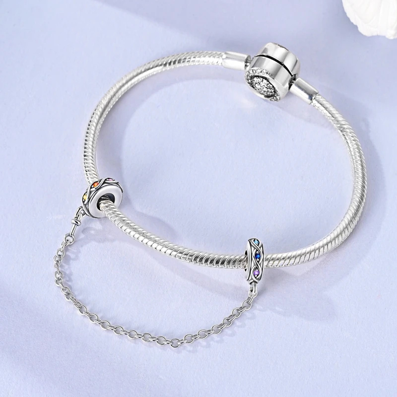 Hot Sale 925 Sterling Silver Safety Chains Clasp Clip Charms Bees Puppies Cats Fit Bracelet Dangle DIY Jewelry For Woman view 3