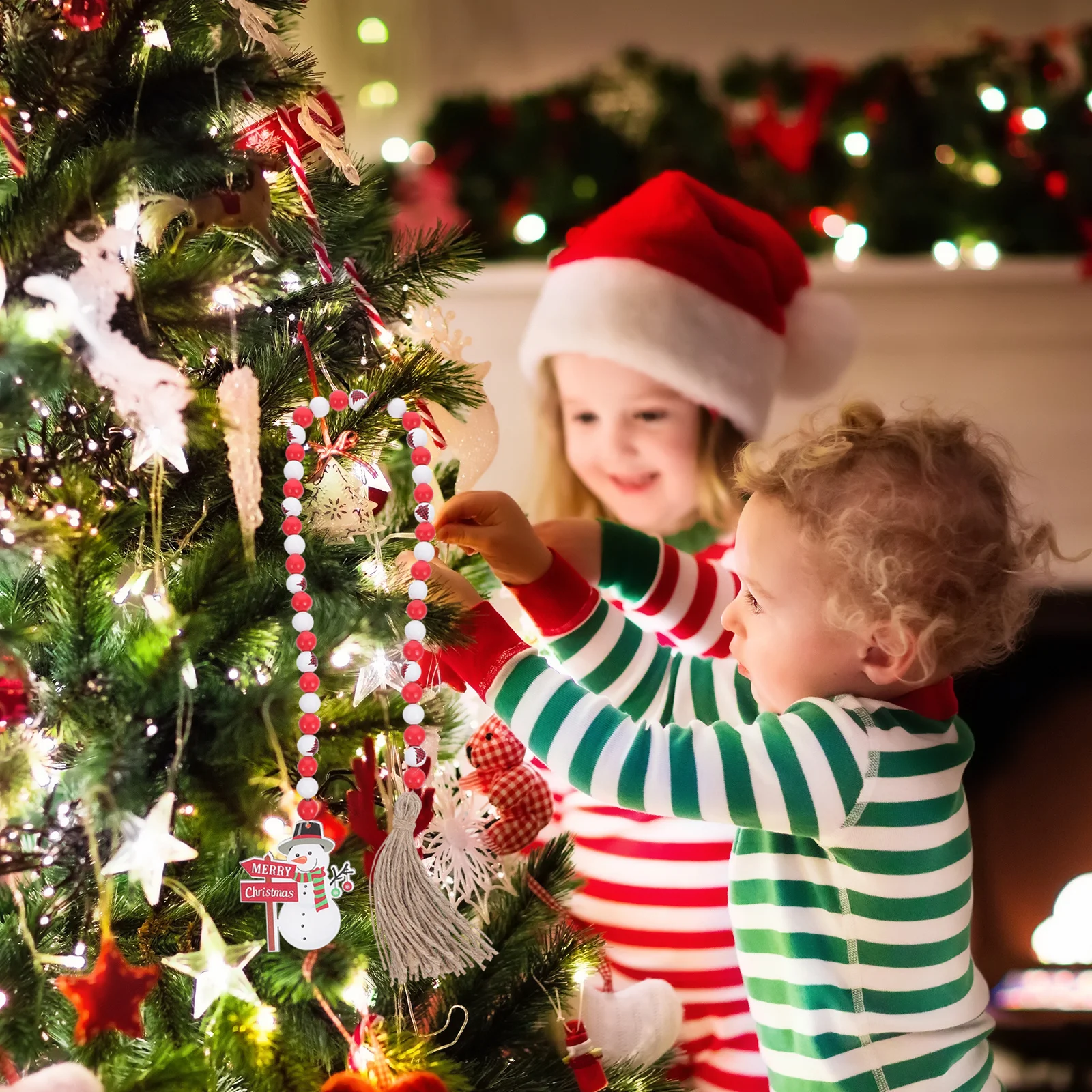 

Christmas Wooden Bead String Cartoon Pattern Decor Beaded Ornaments Create Special Moments Friends Christmas Tree Window Decor