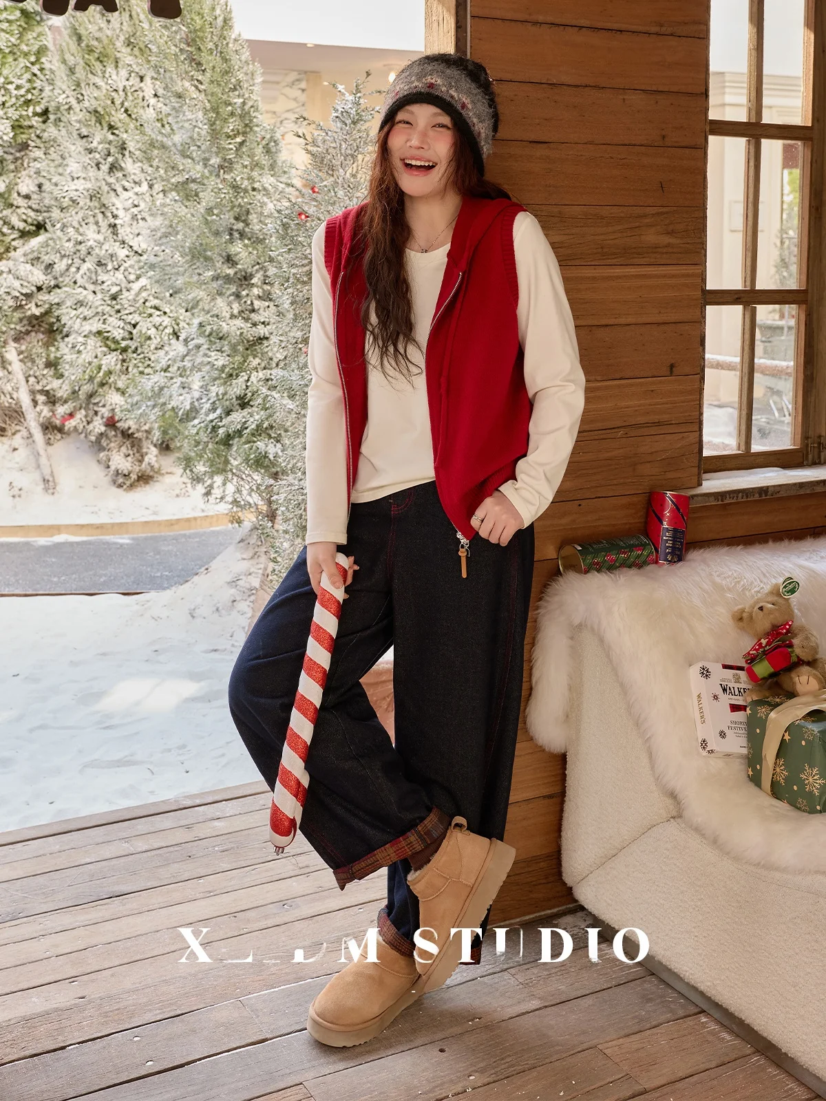 

Женские джинсы больших размеров с широкими штанинами, в клетку, с отворотами, для стройности ног, весна 2026, повседневные, с узором, из смесового хлопка