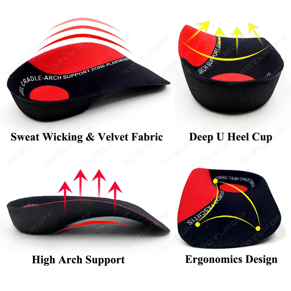 Orthopedic Insole Hard Arch Support Shoe Sole Deep Heel Cup Secures Heel Flat Feet Over Pronation Relief Heel Spur Pain Shoe Pad