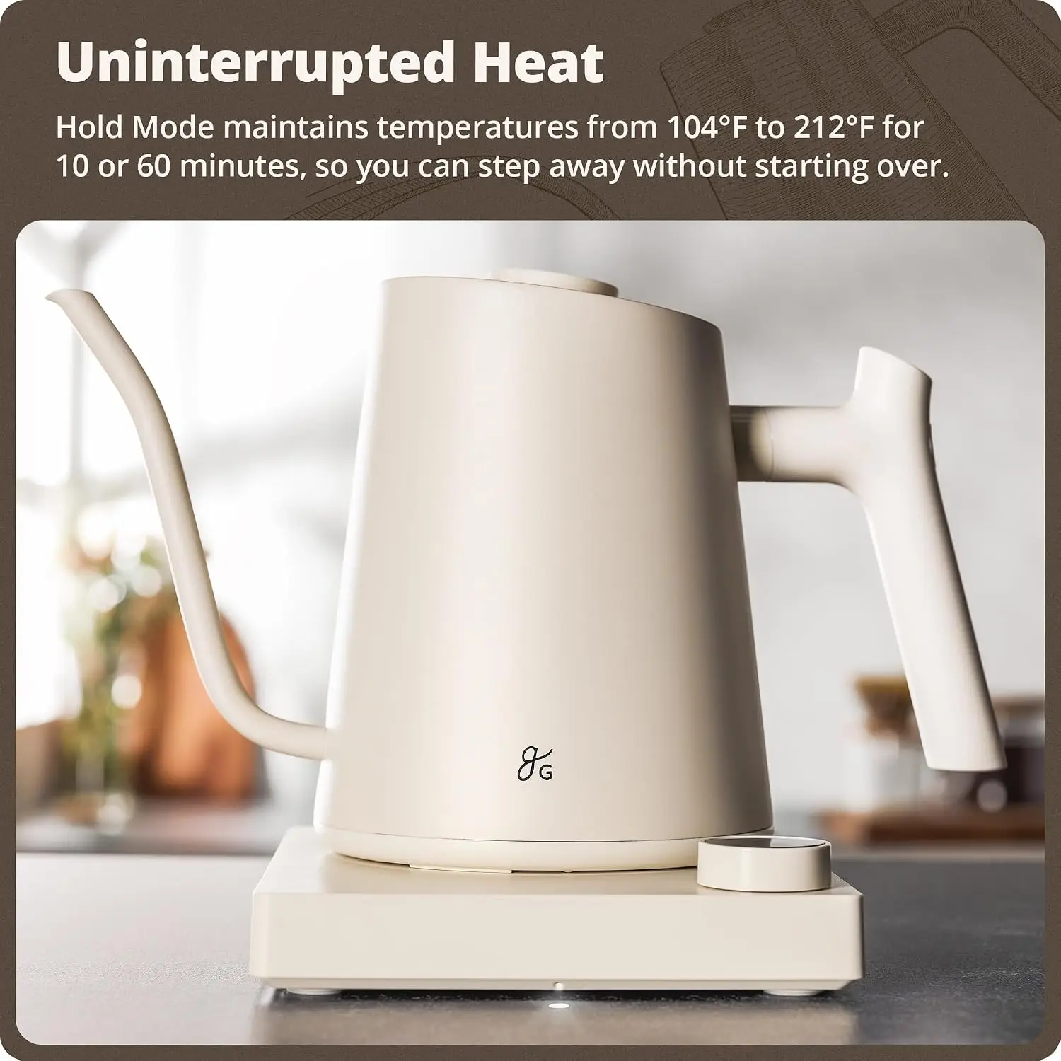 Gooseneck Electric Kettle, 1200W Temperature Control, 0.8L | Pour-Over & Tea Kettle with Stainless Steel Interior, Built-In