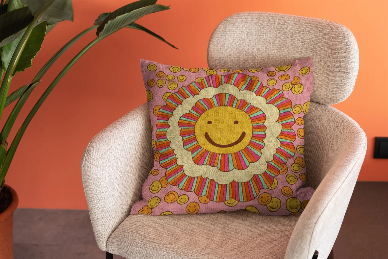 Colorful painting pattern Hand Painted linen cushion cover 45x45Cm square home decoration sofa car cushion cover 1 side printing