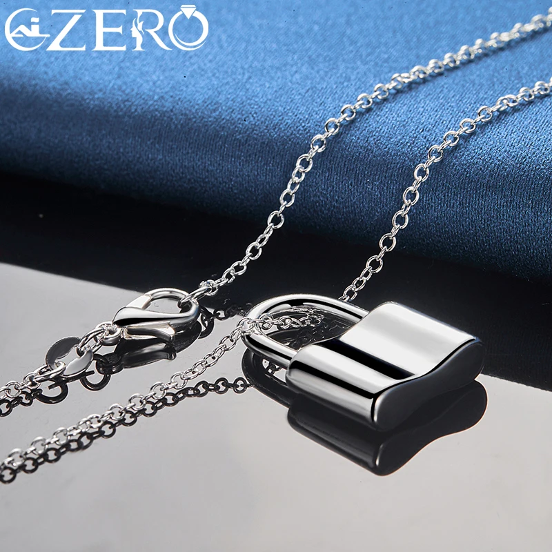 ALIZERO 925 스털링 실버, 사각형 잠금 펜던트 목걸이, 16-30 인치 체인, 남성 여성 웨딩 파티 패션 주얼리