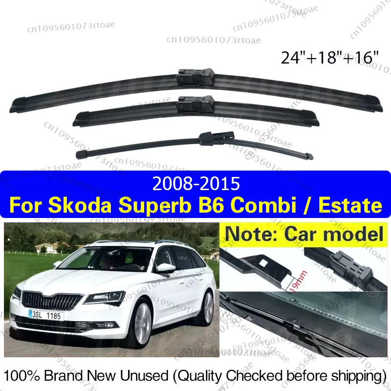 

Car Front Rear Wiper Blades For SKODA Superb B6 Combi / Estate 2008 - 2015 Windshield Windscreen Brushes Window 24"+18"+16"