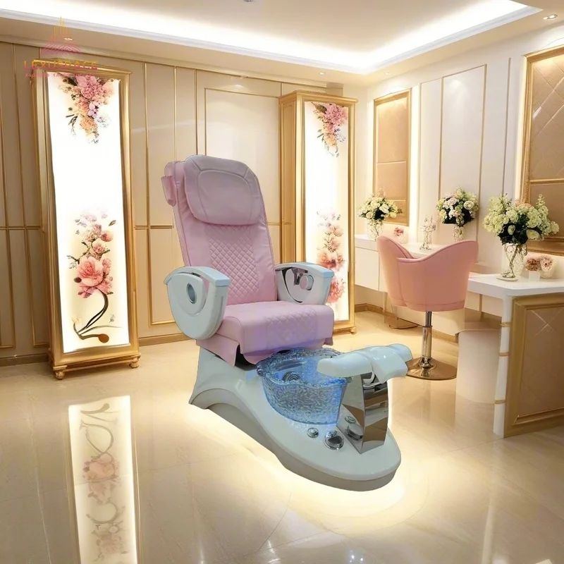 Modern Pink Reclining Pedicure Massage Chair with Adjustable Seat and Backrest Whirlpool Function Drain Pump for Nail Salon Use