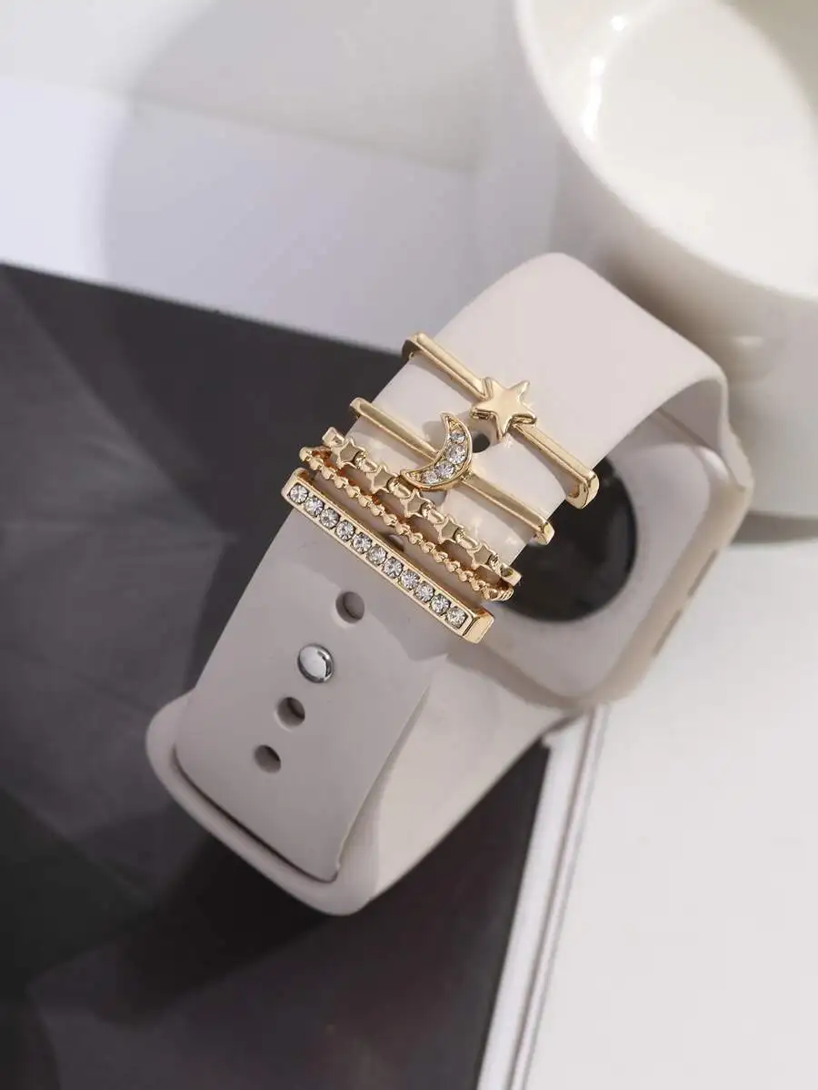 5pcs Gold Star&Moon Watch Decoration Rings Compatible With Apple Watch Bands, Decoration Studs