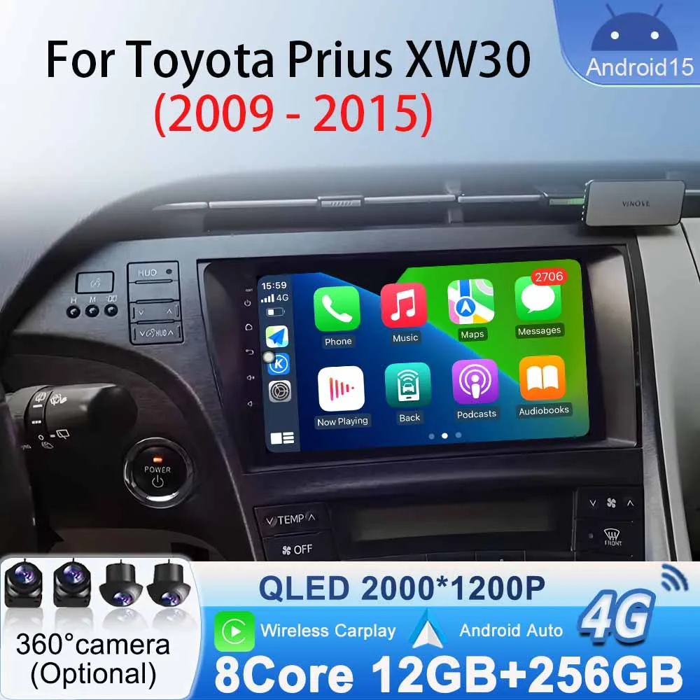 LHD Player Navigation for Toyota Prius XW30 2009 2010 2011 2012 2013 - 2015 Android 15 Car Radio Stereo Multimedia GPS Head Unit