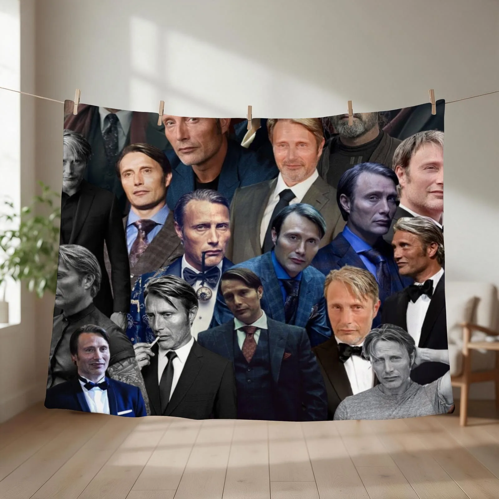 mads mikkelsen photo collage Throw Blanket couch cozy soft plush fuzzy picnic outdoor blanket