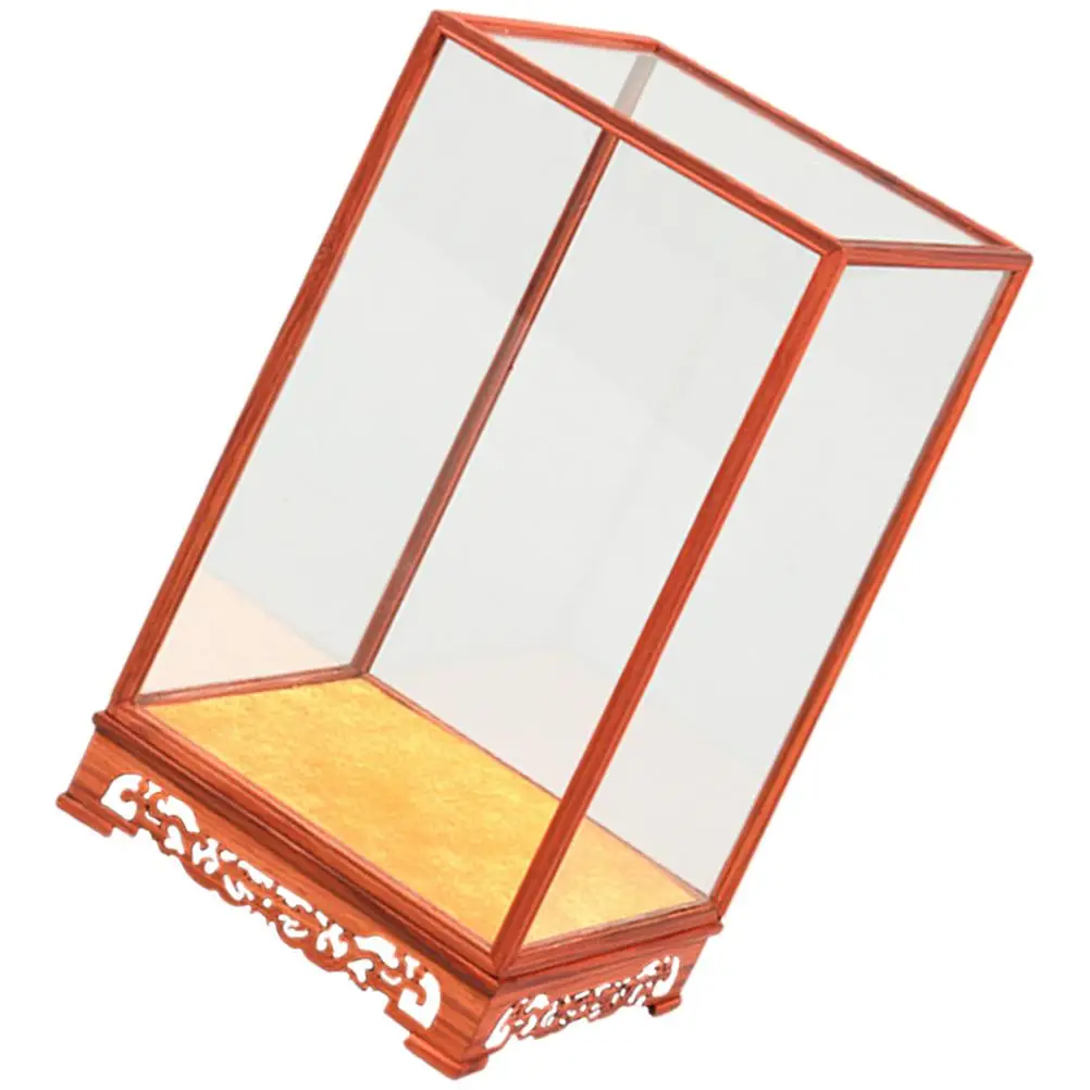 

Buddha Statue Display Case 12x12x21cm Wooden Base Glass Cover Dust proof Storage Box Home Decor Gift