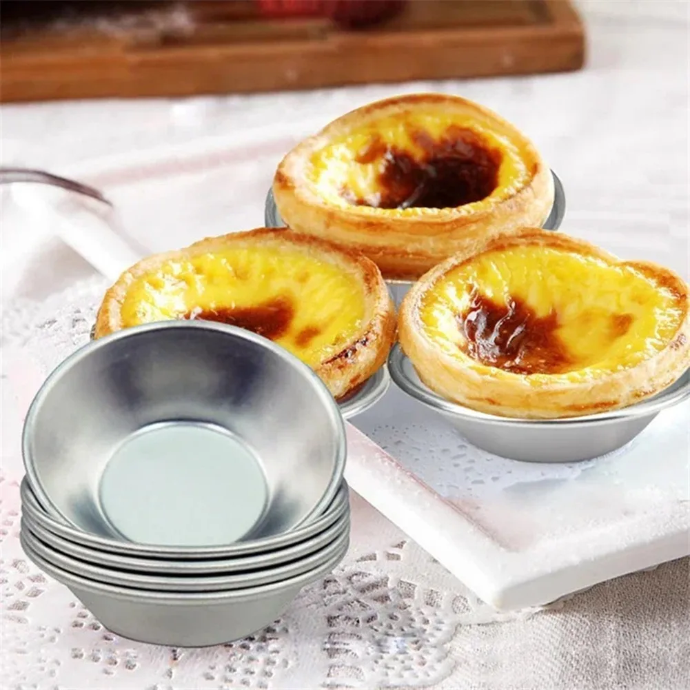 10 Pack Aluminum Egg Tart Molds Designed for Traditional Portuguese Tarts Cakes Quiches and Individual Baked Goods
