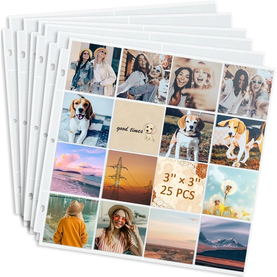 3x3 صور الأكمام 16 جيب سجل القصاصات إعادة ملء صفحات حماة الصفحة تناسب 12x12 3 حلقة ألبوم الموثق 25 حزمة