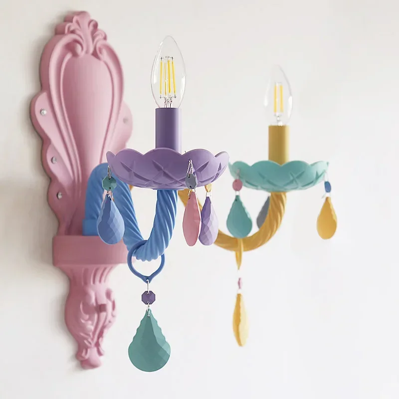 Nordic Macaron European Style Candles Crystal Chandelier for Girls and Princess Children's Room Bedroom