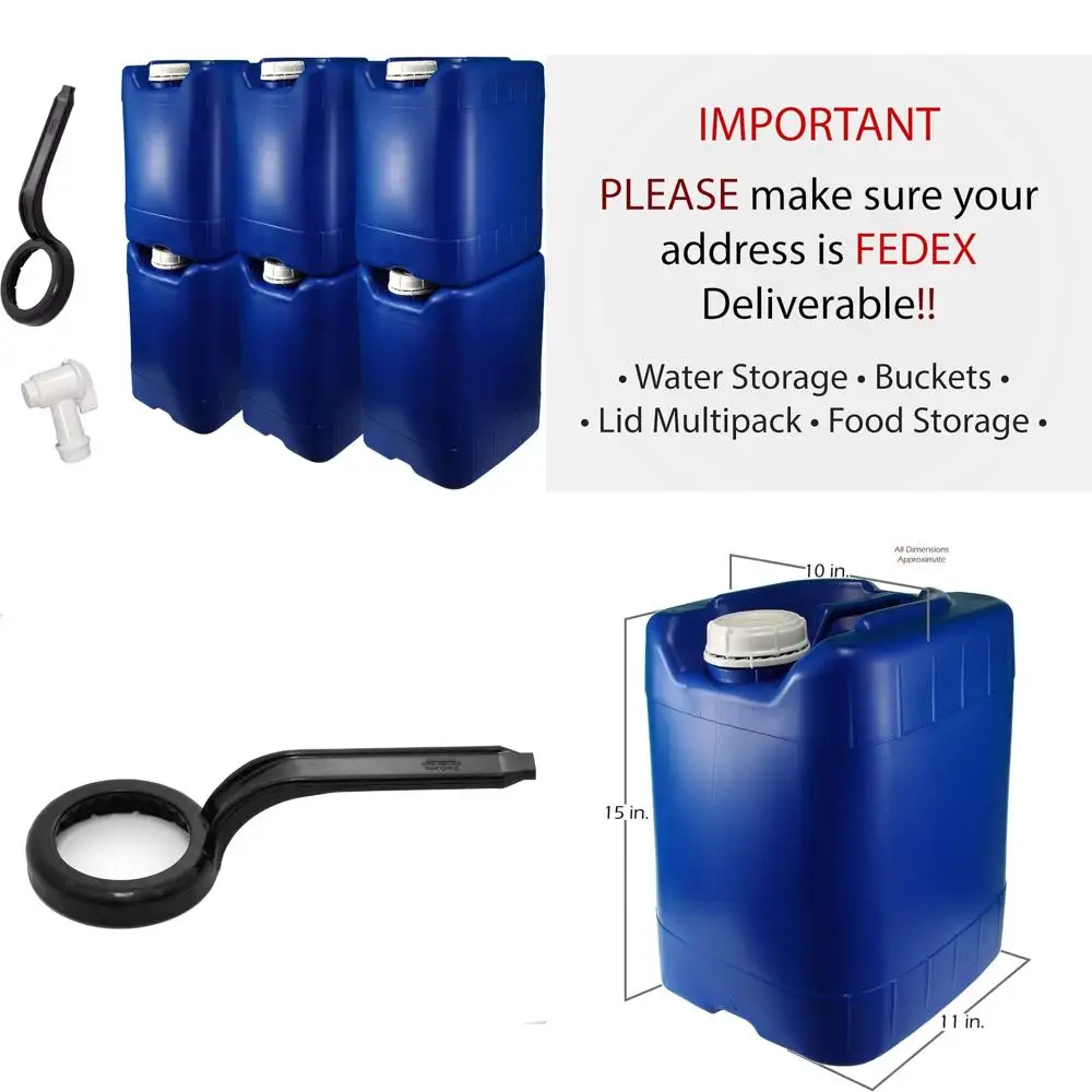 Recipientes de armazenamento de água empilháveis de 5 galões, azuis, pacote com 6 (30 galões), kit de fornecimento de emergência - fresco e selado!
