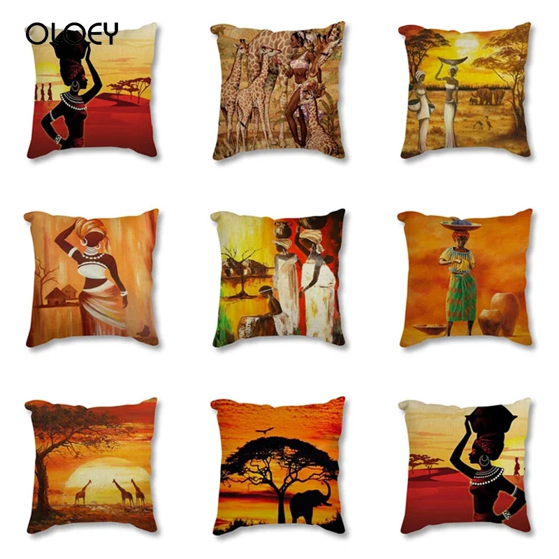 African Painting Art African Impression Exotic Decorative Pillowcase Cotton Linen Decoration Home Bedroom Decorative Pillowcase.